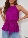 Clasi Halter Neck Pleated Belted Blouse