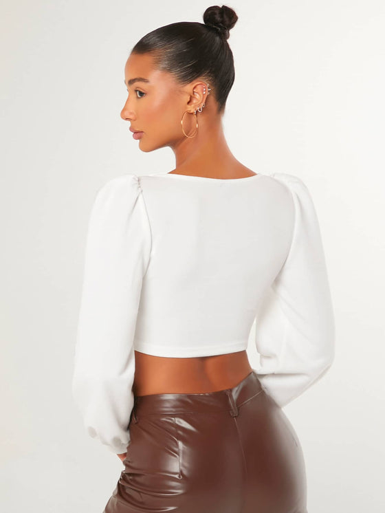 Sweetheart Neck Lantern Sleeve Crop Top