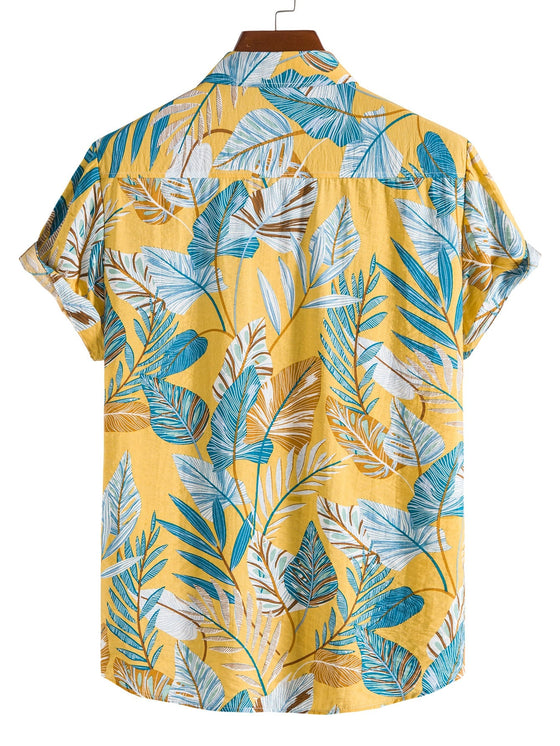 Men Random Tropical Print Button Up Shirt