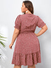 EMERY ROSE Plus Polka Dot Print Shirred Waist Dress