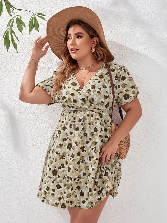 Plus Allover Floral Puff Sleeve Dress