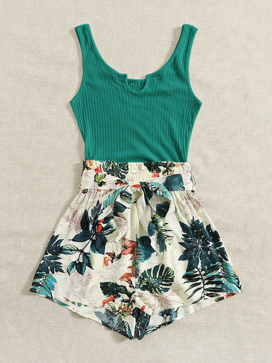 Tropical Print Tie Front Romper