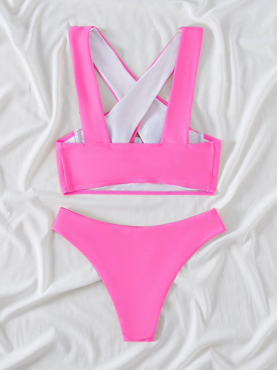 Solid Criss Cross Underwired Bikini Swimsuit