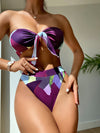 Colorblock Knot Bust Bandeau Bikini Swimsuit