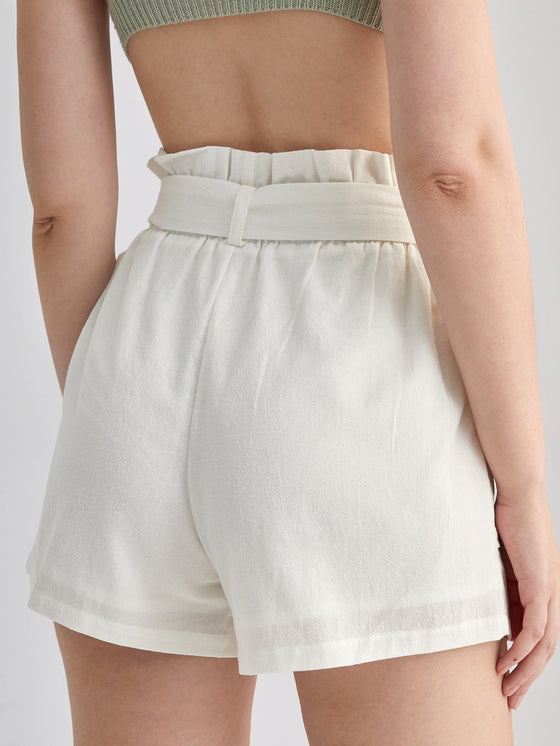 Paperbag Waist Slant Pocket Belted Shorts