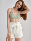 Paperbag Waist Slant Pocket Belted Shorts