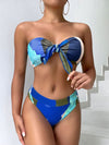 Random Allover Print Knot Bust Bandeau Bikini Swimsuit