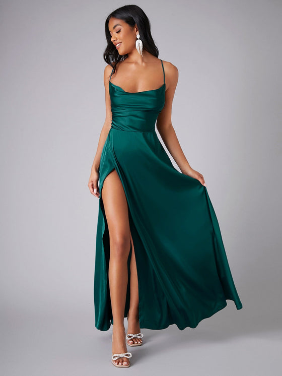 Crisscross Backless Wrap Satin Prom Dress