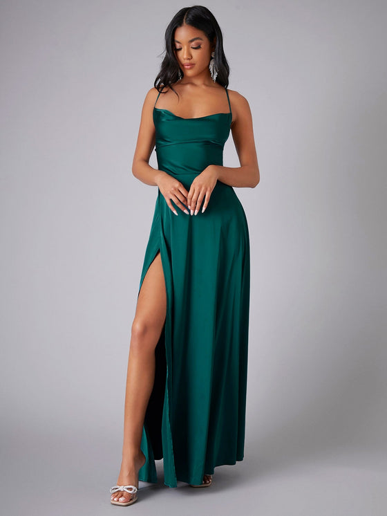 Crisscross Backless Wrap Satin Prom Dress