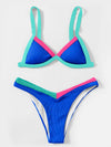 Color Block Trim Triangle High Cut Bikini Swimsuit