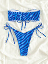 Zebra Stripe Tie Front Bandeau Bikini Swimsuit