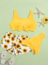 Girls 3pack Sunflower Print Bikini Swimsuit With Beach Shorts