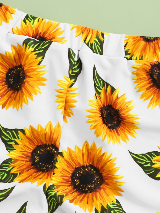 Girls 3pack Sunflower Print Bikini Swimsuit With Beach Shorts