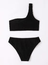 Girls Plain Textured One Shoulder Bikini Swimsuit