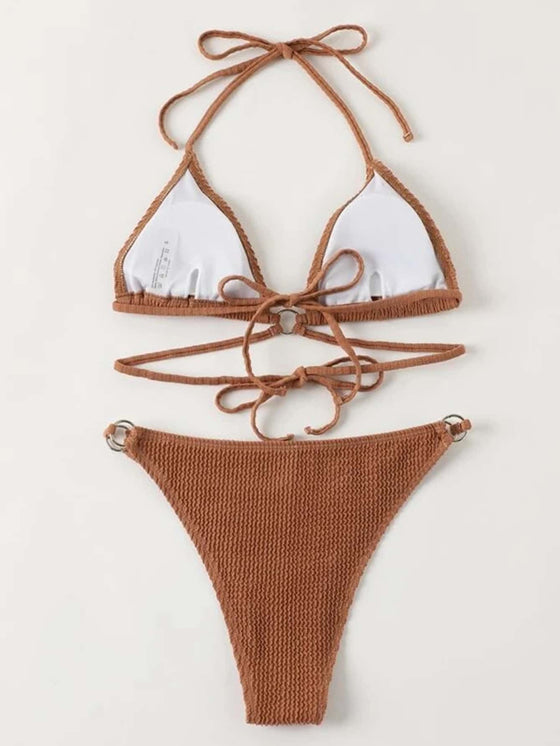 Solid Rib Triangle Bikini Swimsuit