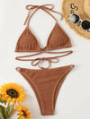 Solid Rib Triangle Bikini Swimsuit