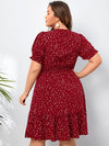 EMERY ROSE Plus Polka Dot Print Shirred Waist Dress