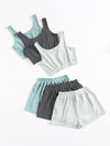 3sets Solid Tank Top Tie Waist Shorts Lounge Set