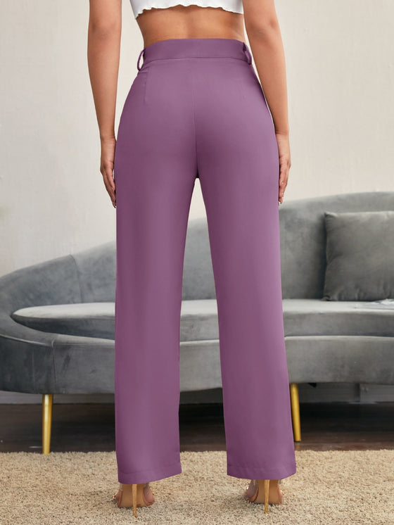 Solid High Rise Tailored Pants