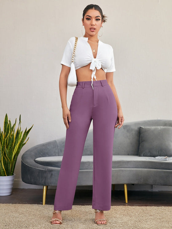 Solid High Rise Tailored Pants