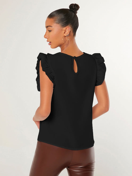 Ruffle Armhole Solid Top