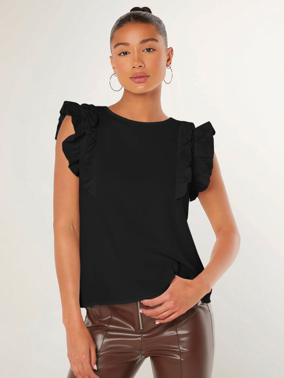 Ruffle Armhole Solid Top