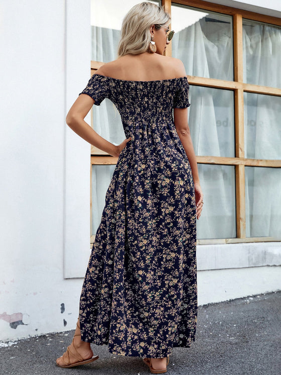 Off Shoulder Ditsy Floral High Split Dress