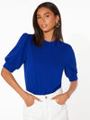 Keyhole Back Mock neck Puff Sleeve Solid Top