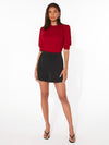 Keyhole Back Mock neck Puff Sleeve Solid Top