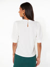 Keyhole Back Mock neck Puff Sleeve Top