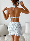 Floral Halter Bikini Swimsuit With Ruffle Hem Beach Skirt