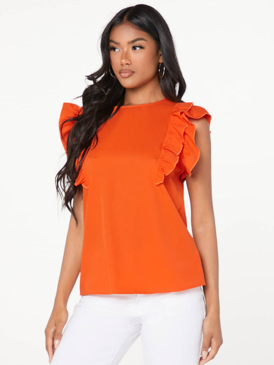 Ruffle Armhole Solid Top