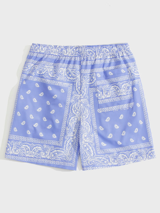 Men Drawstring Waist Paisley Print Shorts