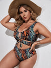 Plus Snakeskin Print Cut out One Piece Swimsuit