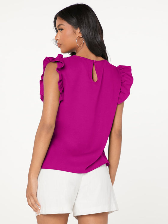 Ruffle Armhole Solid Top