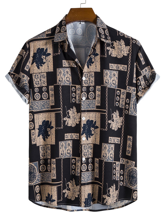 Men Random Geo Plant Print Shirt