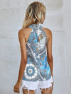 Scarf Print Keyhole Back Halter Blouse