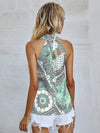 Scarf Print Keyhole Back Halter Blouse