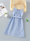 Girls Striped Button Front Cami Dress