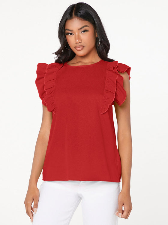 Ruffle Armhole Solid Top