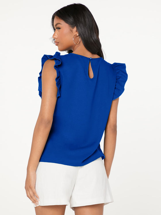 Ruffle Armhole Solid Top