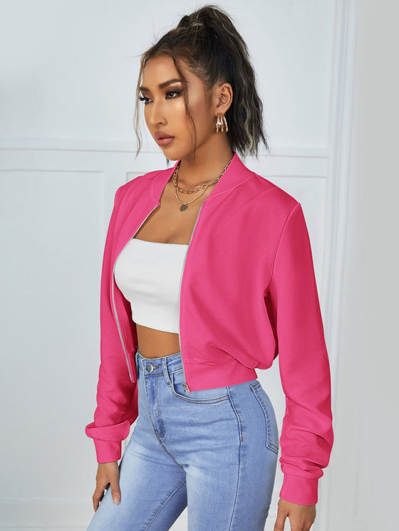 Zip Up Crop Bomber Jacket