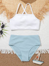 Girls Color Block High Waisted Bikini Swimsuit