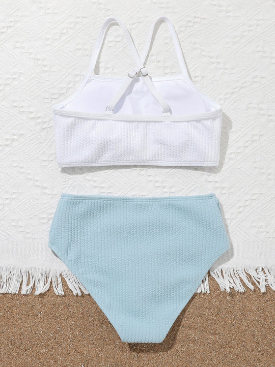 Girls Color Block High Waisted Bikini Swimsuit