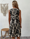 VCAY Allover Plant Print Notch Neck Ruffle Hem Dress