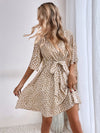 Allover Print Butterfly Sleeve Belted Dress