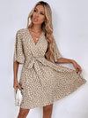 Allover Print Butterfly Sleeve Belted Dress