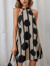 Striped Polka Dot Print Tie Back Halter Dress