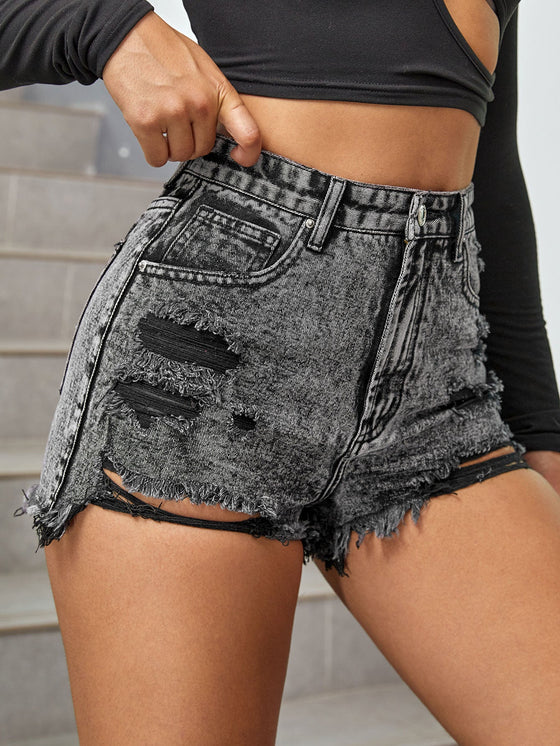 Raw Hem Distressed Denim Shorts