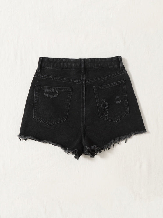 Raw Hem Distressed Denim Shorts